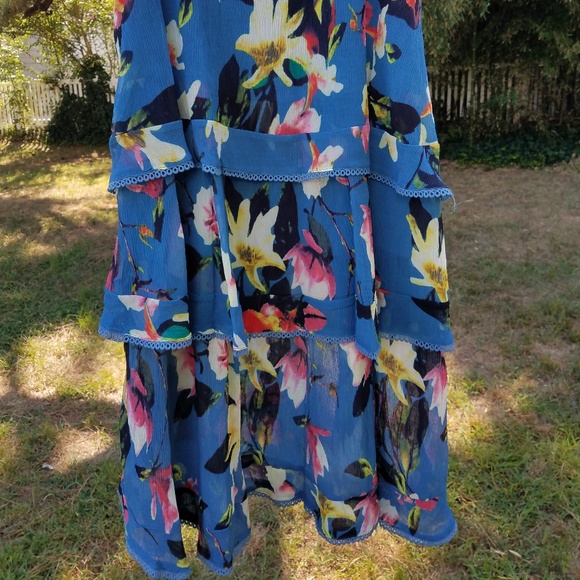 New Anthropologie Tiered Blue Floral Midi Skirt by Foxiedox Size L - Picture 5 of 7